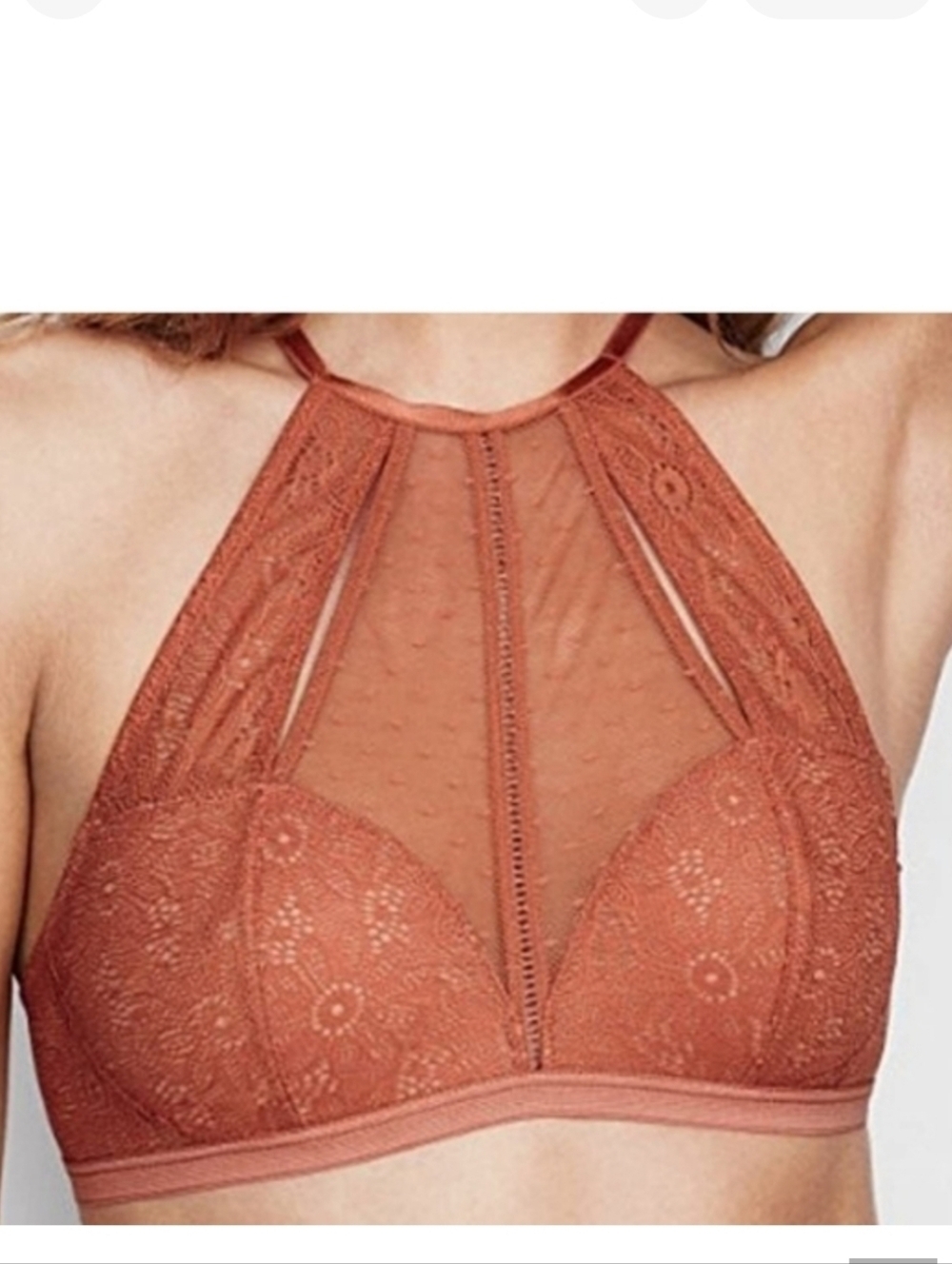 Victoria' Secret Very Sexy High Neck Lace Bralette Size Medium Orange New W/Tags